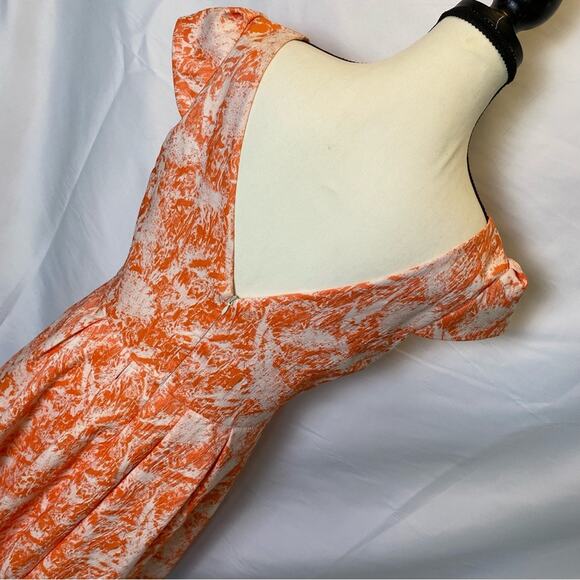 Betsey Johnson Jacquard Floral Orange Pleated Fit & Flare Dress Size 10 Womens - Picture 10 of 14